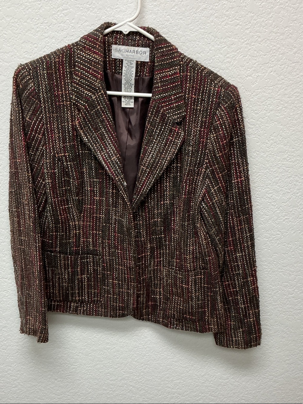 Sag Harbor Brown Tweed Blazer with Red Accents